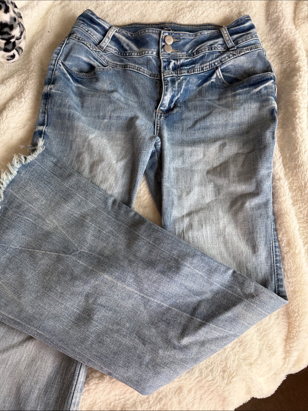 Light Blue Washed Women's Flare Jeans - Double Button Waist